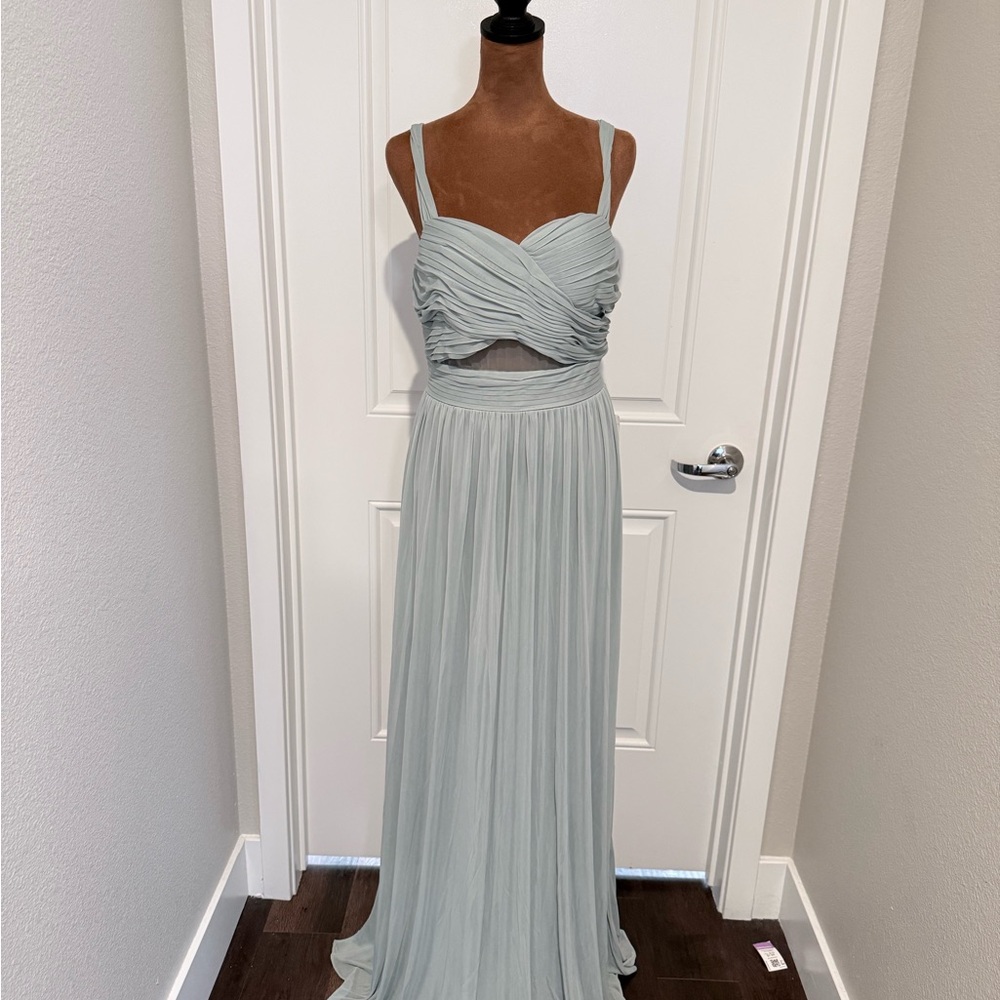 Birdy Grey Elsye Sage Bridesmaid Dress Pleated Maxi Size L NWT